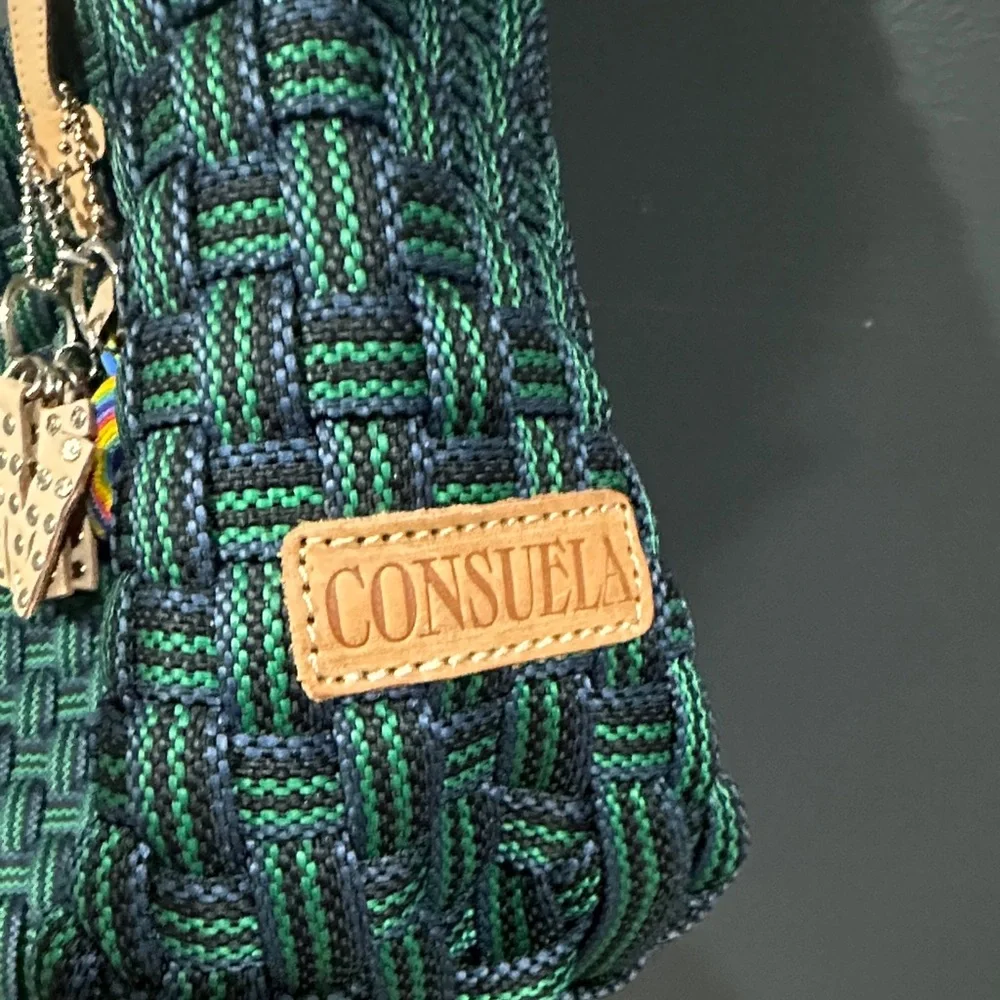 Consuela Green Woven Tote with Tan Straps